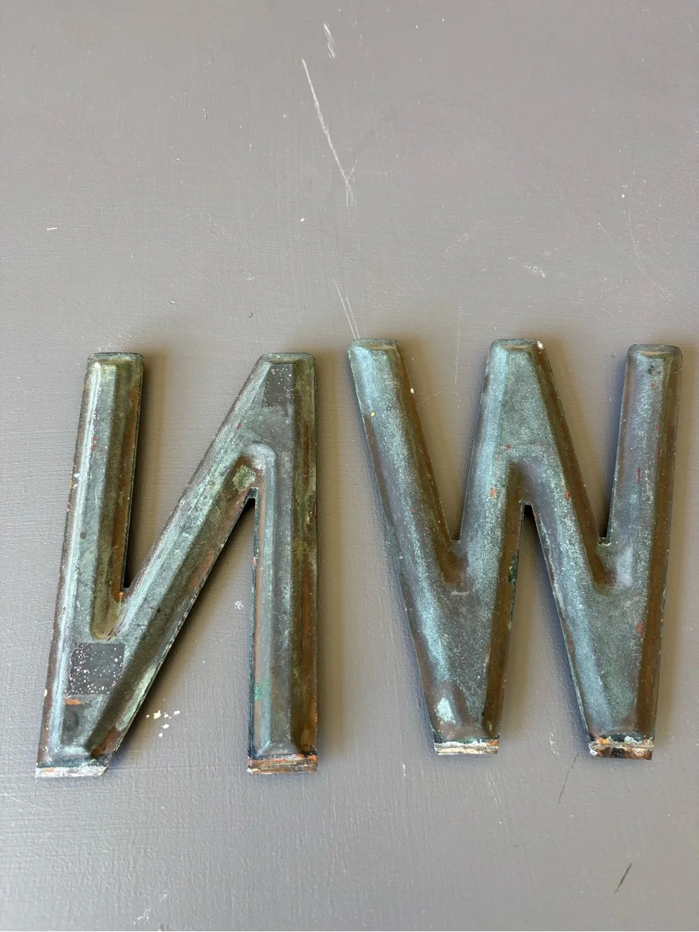 Distressed Metal Letter 'N' and 'W' Wall Decor - Black patina